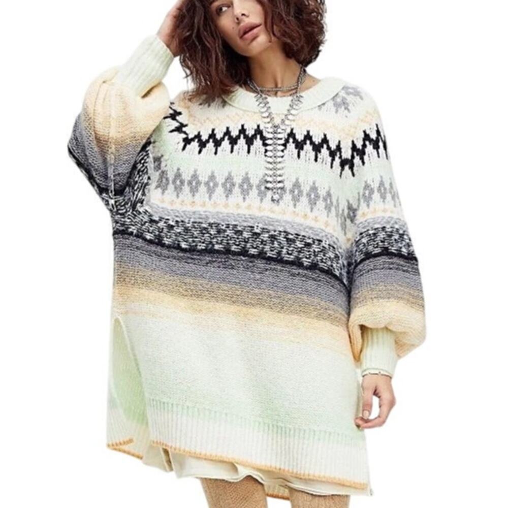 Free People Oversized Wool Alpaca Blend Frozen Forest Tunic Sweater